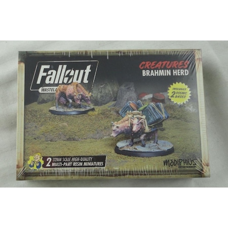 Placard 32 mm Fallout Wasteland Warfare Creatures Brahmin Herd Expansion Miniatures PL3295388